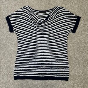 The Limited Striped Cowl Neck Short Sleeve Knit Top Women's XL Navy White *
